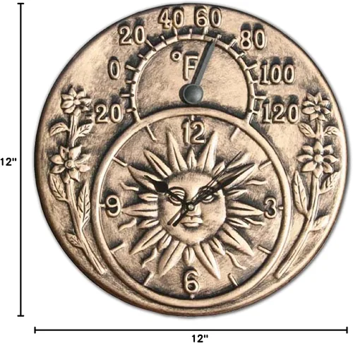 Miniatura 2 de Poolmaster 52551 - Reloj y termómetro de terracota para interiores o exteriores, oro antiguo, neutro, mediano