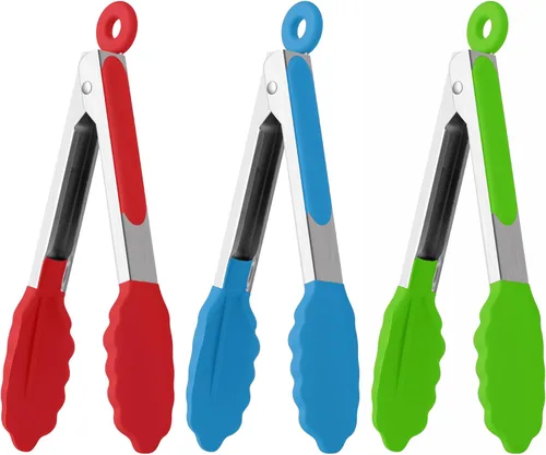 Miniatura 10 de Pinzas de silicona de 7 pulgadas, paquete de 3, pinzas pequeñas con puntas de silicona para cocinar, barbacoa, servir buffet