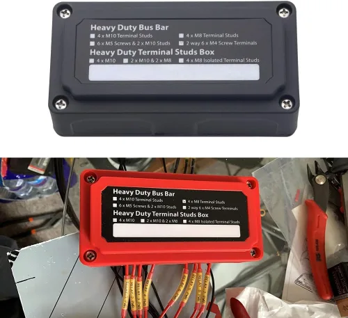 Miniatura 3 de Barra colectora de 12V-48V DC 100A Bloques de distribución de energía Módulo de servicio pesado 4 postes de 1/4 pulgadas + 12 terminales