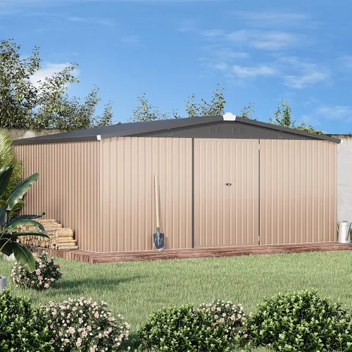 Miniatura 39 de AECOJOY Cobertizo de almacenamiento de metal para exteriores de 4 x 6 pies, cobertizo de herramientas de jardín resistente con puerta doble con Gris
