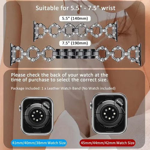 Miniatura 5 de Correas brillantes compatibles con Apple Watch Band Series 11, 10, 9, 8, 7, 6, 5, 4, 3, 2, 1, 1.496, 1.575, 1.654, 1.732, 1.772 pulgadas, 1.772