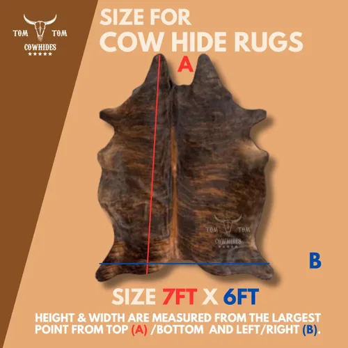 Miniatura 3 de Alfombra De Piel De Vacuno 7x6 Brindle Rojo Marrón Negro Cuero Natural