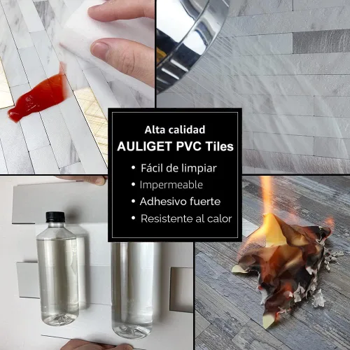 Miniatura 5 de Auliget - 20 láminas de azulejos adhesivos imitación piedra para protector antisalpicaduras, mosaicos de cloruro de polivinilo con acabado mármol