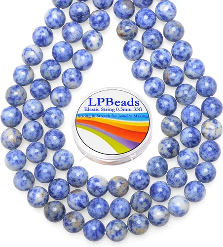 Miniatura 39 de LPBeads 100 piezas de cuentas sueltas de jade blanco natural pulido de 8 mm y redondo con cordón elástico para hacer joyas y pulseras Jade blanco