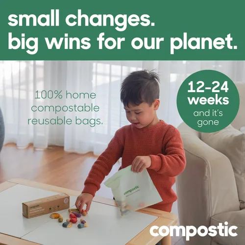 Miniatura 2 de Compostic Bolsas compostables para aperitivos, tamaño de aperitivo (60 unidades), paquete de iniciación – Sellado resellable, a base de plantas