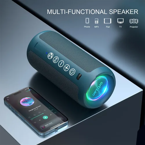 Miniatura 5 de Ortizan Altavoz Bluetooth portátil: IPX7 impermeable, sonido fuerte de 24 W, graves profundos, Bluetooth 5.3, luces LED, emparejamiento estéreo Azul
