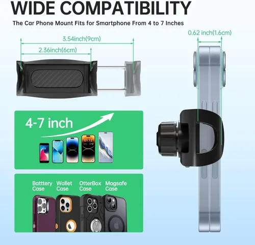 Miniatura 5 de Soporte de teléfono para tablero de automóvil, rotación de 360 grados, soporte universal para teléfono celular para soporte de montaje de clip