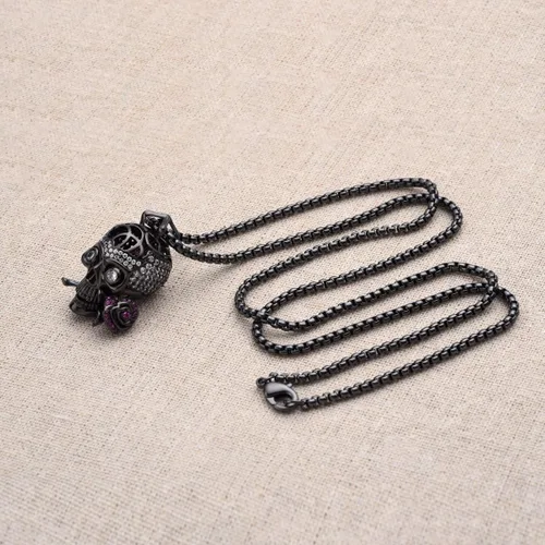 Miniatura 4 de Karseer Collar con colgante unisex con diseño de calavera y rosa Romance Forever con cerebro de cristal oculto en el interior, Metal Cristal Estrás