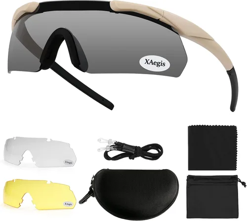 xaegistac Tactical Shooting Glasses with 3 Interchangeable Lens High Impact Eye Protection Caqui