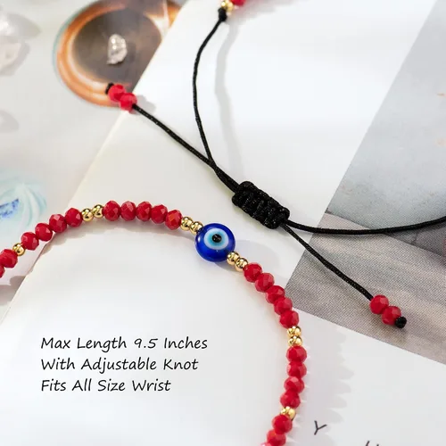 Miniatura 4 de Tarsus Delicadas pulseras de cuentas de mal de ojo ajustable amuleto de cuerda para mujeres y hombres