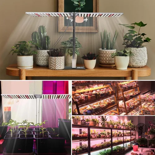 Miniatura 7 de Panel de luz LED de cultivo de 100 W, luz ajustable para plantas, color blanco con espectro completo IR lámpara de cultivo en soporte para plantas