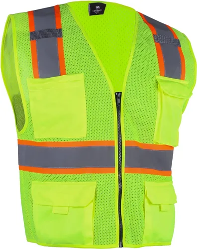 Miniatura 7 de VENDACE Hi Vis - Chaleco de malla reflectante de seguridad para hombre, ANSI Clase 2, chaleco de alta visibilidad con 8 bolsillos y cremallera