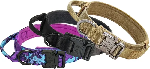 Miniatura 5 de Hotsky collar táctico para perros medianos y grandes, ajustable, resistente y de nailon, para entrenamiento militar, con asa y hebilla de metal
