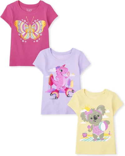 Miniatura 9 de The Children's Place Camisetas estampadas de manga corta para bebés y niñas pequeñas, con diseño de unicornios y mariposas, a la moda, paquete de 3