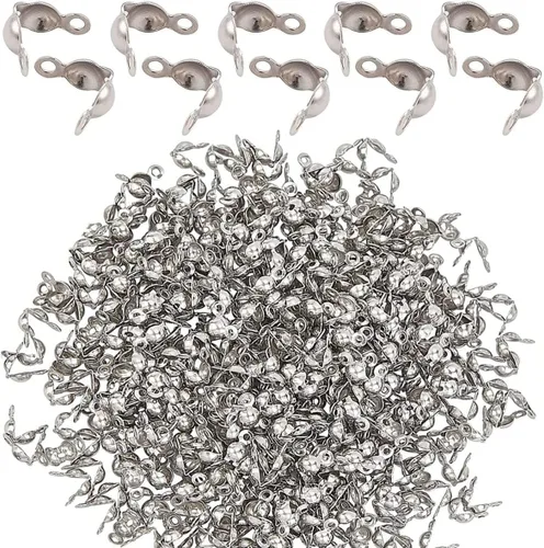Miniatura 7 de 500 piezas de extremos de calotte plateados cubiertas de nudos para hacer pulseras DIY de joyería, puntas de cuentas abiertas con placa metálica