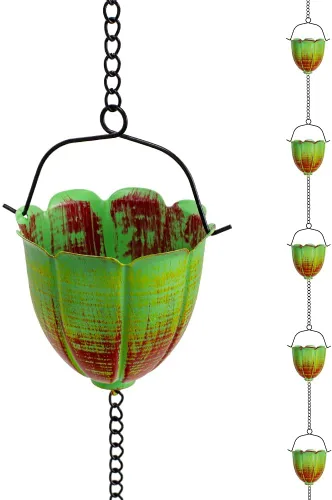 Miniatura 10 de Cadenas de lluvia de 12 pies para exteriores, cadena de lluvia de metal con decoración de mariposa, cadena recolectora de lluvia ajustable con Verde