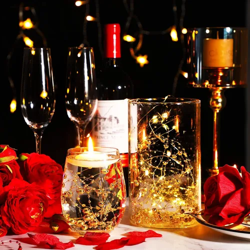 Miniatura 6 de Hicarer Cadena de perlas de 157 pies con 24 cuerdas para velas flotantes, perlas de imitación como relleno de jarrón, ideal para bodas, fiestas