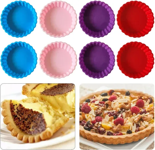 8 moldes de silicona para tartas y tartas, mini molde de tarta estriado de 4 pulgadas, molde redondo antiadherente para quiche para hornear pasteles