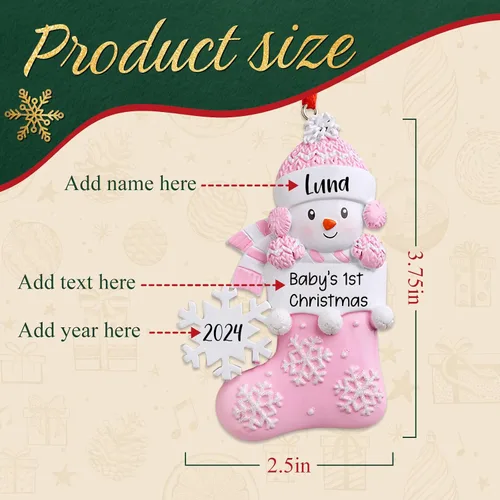Miniatura 2 de Adorno personalizado para la primera Navidad del bebé 2025, adorno de poliresina para la primera Navidad del bebé para decoración del árbol