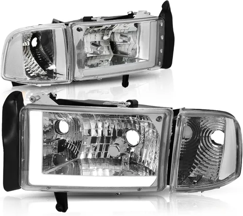 Miniatura 10 de Auto Dynasty Conjunto de Faros LED DRL Compatible con Dodge Ram 1500 2500 3500 de 1994-2002, 4 Piezas Faros Halógenos de Repuesto con Doble Luz