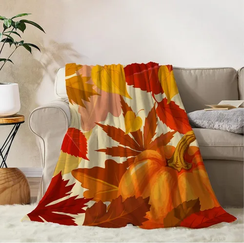 YeeJu Manta decorativa de otoño, color naranja, Acción de Gracias, otoño, lindas calabazas, manta para sofá, cama, sala de estar, suave, acogedora,