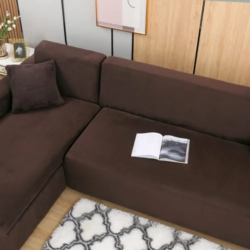 Miniatura 8 de MIFXIN Funda para sofá en forma de L, 2 piezas, fundas elásticas de felpa elástica para sofá seccional, protector de muebles en forma de L