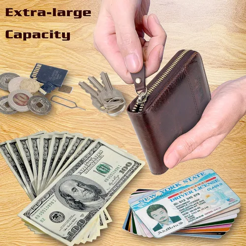 Miniatura 3 de Admetus - Cartera de piel auténtica para hombre con cremallera, plegable