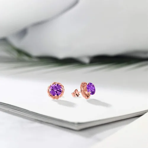 Miniatura 425 de Gem Stone King Aretes de plata de ley 925 de 0.236 in con piedra natal redonda para mujer