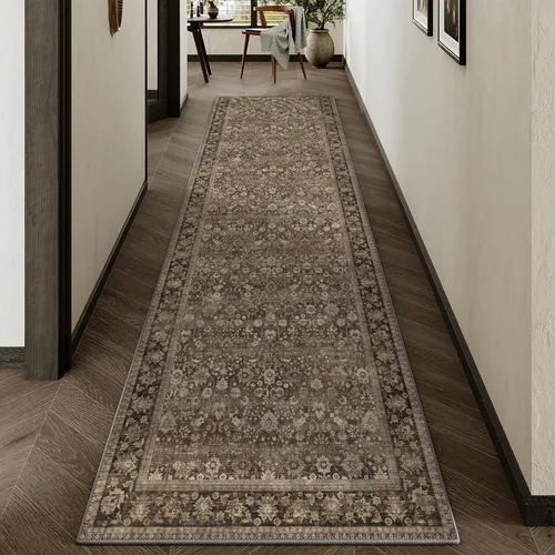 Miniatura 51 de HUGEAR 8x10 Alfombras lavables a máquina color marrón para pasillo, alfombra grande de área interior, alfombra de acento floral, alfombra de pelo