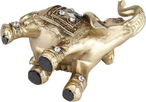 Miniatura 5 de Elegante estatua dorada de elefante, escultura respetuosa con el medio ambiente, fortuna para regalos de decoración del hogar (9 x 9)