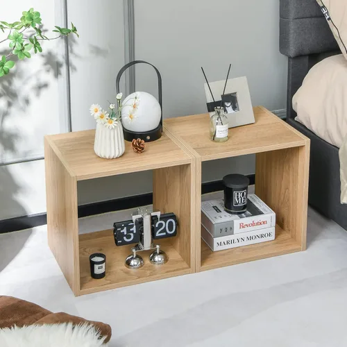 Miniatura 4 de Giantex Organizador de estantería de 2 cubos, estantería abierta de 2 niveles de 15 pulgadas de alto con dispositivo anti-caída, organizador