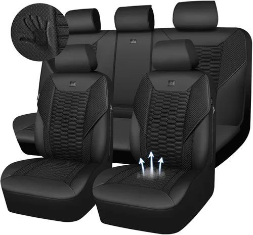 Miniatura 18 de CAR PASS Juego completo de fundas para asientos de automóvil de espuma 3D y cuero PU, lujosas fundas para asientos de cuero sintético transpirables