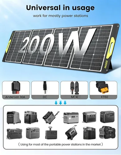Miniatura 2 de Greenmagic - Panel solar portátil de 200 W, panel solar plegable de 200 W, ligero con soportes para el hogar, camping, barco, cobertizo, granja