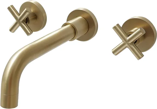 SITGES Grifo de baño dorado, doble manija para montaje en pared, grifo de lavabo de baño y válvula áspera incluida (dorado)