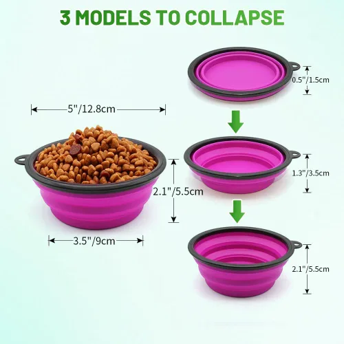 Miniatura 2 de Tazón para Perros Cuencos Plegables para Mascotas, Paquete de 2 Cuencos Plegables de Agua para Perros para Gatos y Perros, Plato Portátil de Verde +
