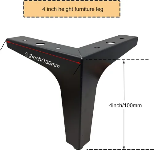 Miniatura 2 de Juego de 4 patas de metal para muebles de 4 pulgadas, patas triangulares modernas, color negro mate para sofá, armario, sofá, silla, otomana