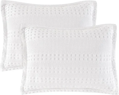 Miniatura 50 de PHF Fundas de almohada con tejido de gofre de 24" x 24", paquete de 2, funda de almohada cuadrada 100% algodón para decoración de ropa de cama, sin