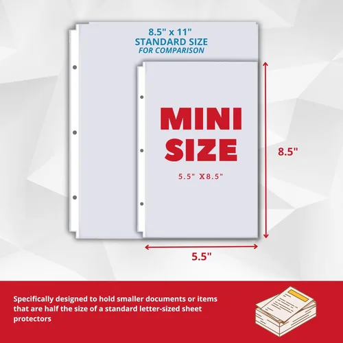 Miniatura 2 de Office Werks Paquete de 100 mini protectores de hojas transparentes pesados, 5.5 x 8.5 pulgadas, carga superior, agujeros reforzados, sin