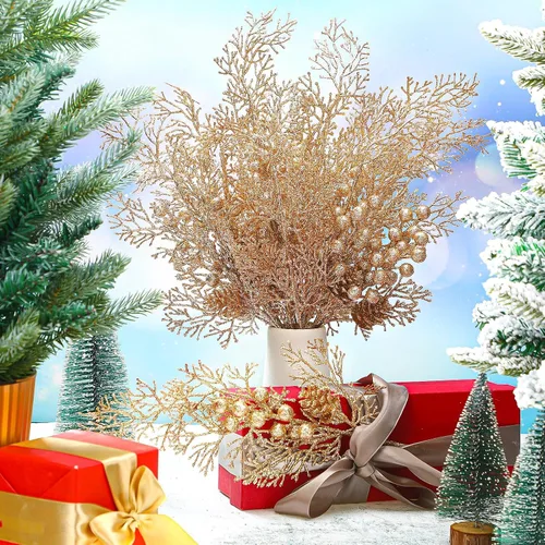 Miniatura 3 de Tigeen 12 Piezas Púas de Árbol de Navidad a Granel, Relleno Artificial para Árbol de Navidad, Púas de Bayas con Purpurina, Tallos, Ramas y Champán