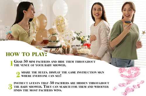 Miniatura 5 de GNATV Juegos de baby shower, juego de revelación de género, signo de 8 × 10 y 50 mini, adultos favoritos para actividades de baby shower, género
