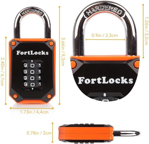 Miniatura 2 de FortLocks - Candado de casillero de gimnasio de 4 dígitos, resistente, de acero inoxidable endurecido, resistente a la intemperie y para exteriores