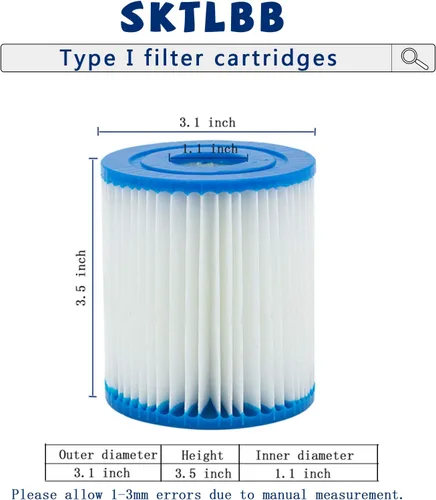 Miniatura 4 de Cartucho de filtro de piscina tipo I, 3.11 x 3.48 pulgadas, tamaño I para filtro de piscina, bombas de filtro de piscina, reemplazos universales
