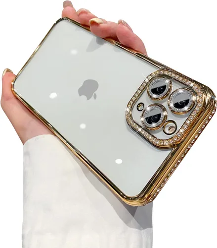 Miniatura 31 de Funda compatible con iPhone 11 Pro Max con protector de lente de cámara de diamante con purpurina, bonita funda de cristal transparente a prueba