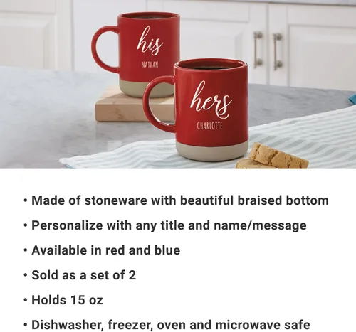 Miniatura 3 de Let's Make Memories Juego de 2 tazas de cerámica personalizadas, para el día de San Valentín, para parejas, para bodas, aniversarios, color rojo