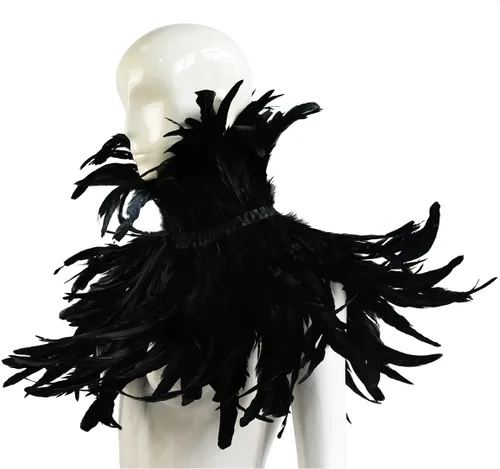 Miniatura 4 de Homelex, chal de pluma natural negro gótico con cuello de gargantilla