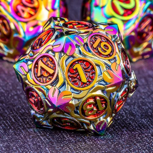 Miniatura 10 de KERWELLSI - Juego de dados metálicos DND D&D, 7 piezas con diseño de enredaderas naturales, dados de juego de rol con caja de regalo, dados negros