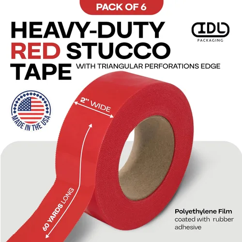 Miniatura 2 de IDL Packaging Cinta de estuco roja de 2 pulgadas x 60 yardas, 6 rollos, resistente – 60 días de larga duración – Se quita sin dejar rastro