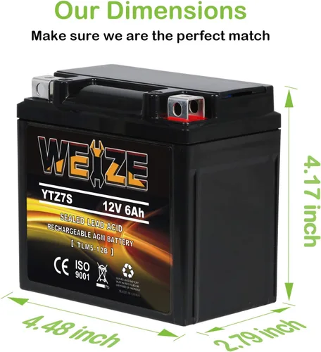 Miniatura 2 de Weize YTZ7S-BS Reemplazo de batería AGM sellada sin mantenimiento YTZ7S compatible con Honda TRX450ER TRX450R ATV motocicleta Battieres
