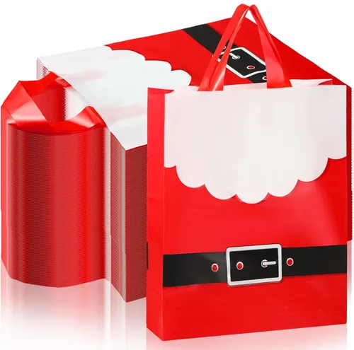 Miniatura 7 de Cholemy Paquete de 200 bolsas de regalo de Navidad a granel, bolsas de regalo de mercancía navideña con asas, bolsas de compras reutilizables
