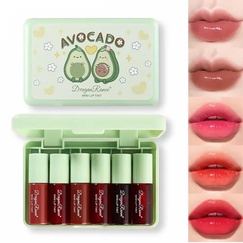 Miniling Juego de tintes de labios coreanos de 6 colores, pintalabios acuosos y aterciopelados mate para labios y mejillas, de larga duración,